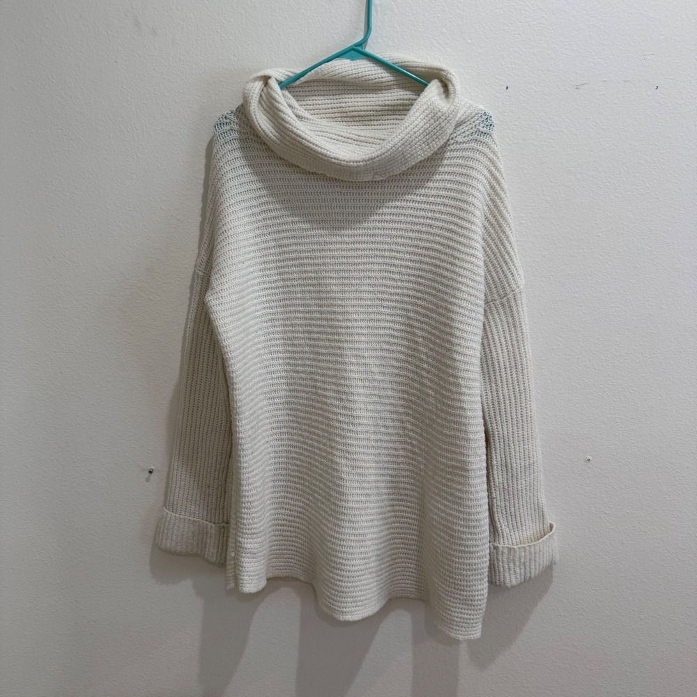 Pilcro Anthropologie Cowl Neck Ribbed Sweater Ivory Cream Oversized Small Small